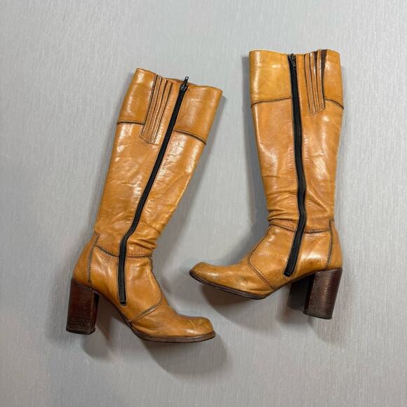 Chandler’s Campus Boots Knee High Tan Leather Vtg 70s 80’s Riding Sz 6.5 Camel - Picture 2 of 16